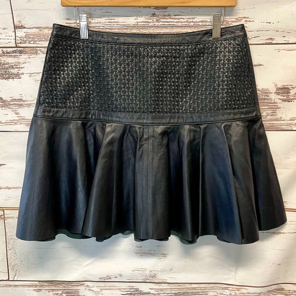 Robert Rodgriguez leather drop waist flounce hem mini skirt